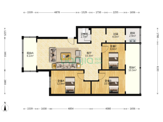 马家花园路9号 3室1厅1卫 99平方