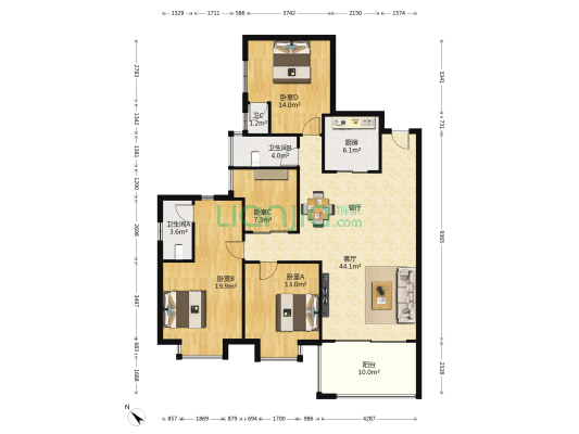 华海澜湾 4室1厅3卫 124平方