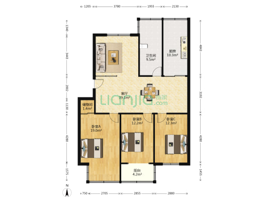 阳光花苑(通州区) 3室1厅1卫 129平方