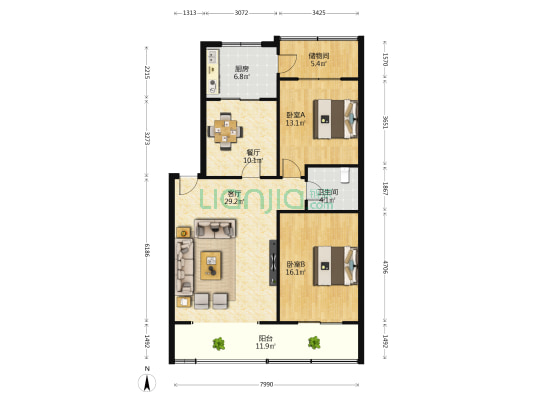 北城路6号 2室2厅1卫 107平方