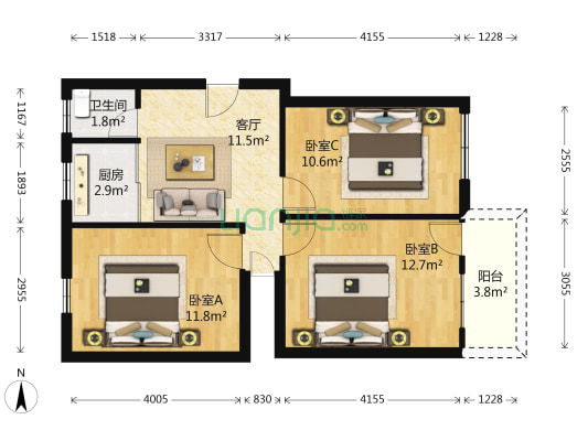 白马新村 3室1厅1卫 65平方