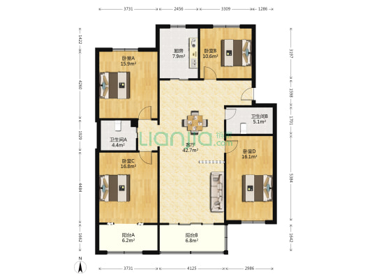 青石巷 4室1厅2卫 133平方