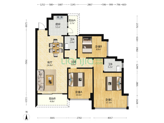 华发又一城C区 3室1厅2卫 97平方