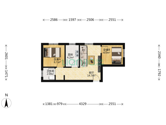 城市之光 2室1厅1卫 55平方