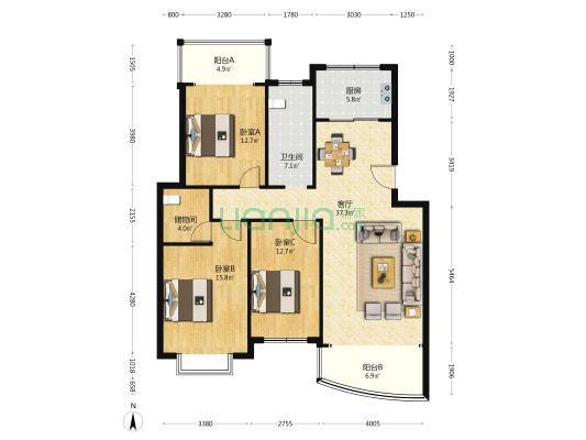 城南嘉园北苑 3室1厅1卫 131平方