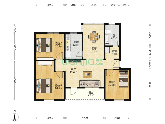 莲山巷 3室2厅1卫 98平方