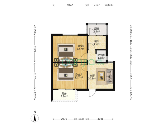 龙首东北社区 2室2厅1卫 57平方