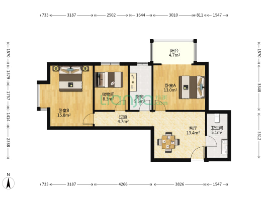 顶秀欣园西苑 2室1厅1卫 97平方