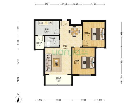 君悦花园 2室1厅1卫 87平方