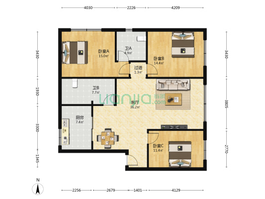 民生巷9号 3室1厅2卫 118平方