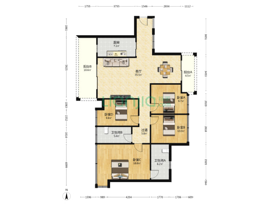 皇家御景华府 4室1厅2卫 136平方