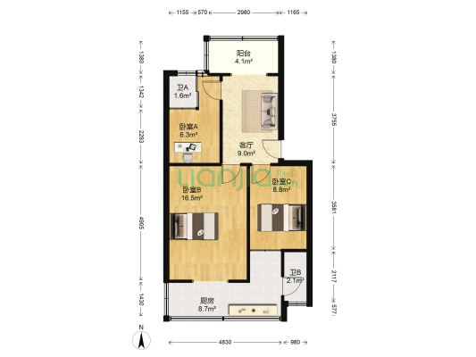 小南门巷15-2号 3室1厅2卫 66平方