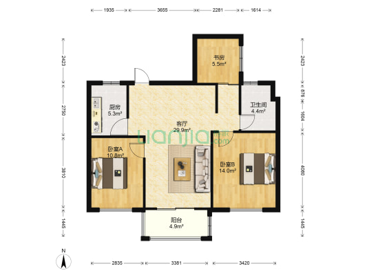华宇兰园 3室1厅1卫 88平方