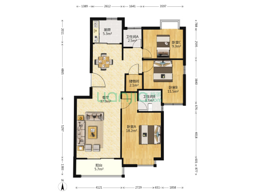 瑞庭家园 3室1厅2卫 122平方
