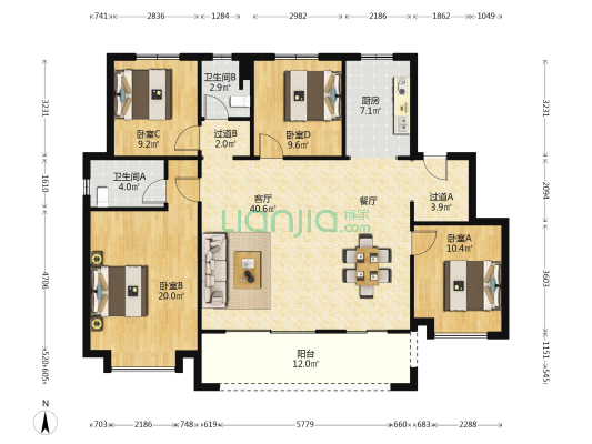 奥园誉府 4室1厅2卫 142平方