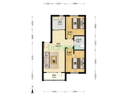 芙蓉苑壹号 2室1厅1卫 72平方