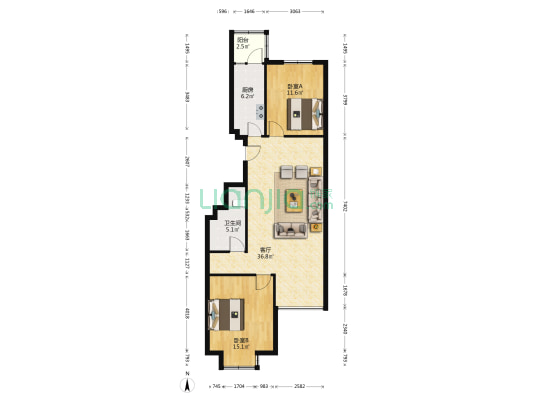 新天地美域十六区 2室1厅1卫 100平方