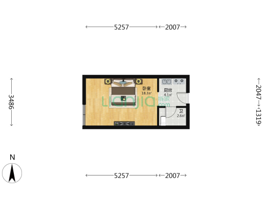 壹米阳光 1室0厅1卫 37平方