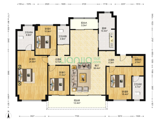 云玺苑 4室1厅3卫 192平方