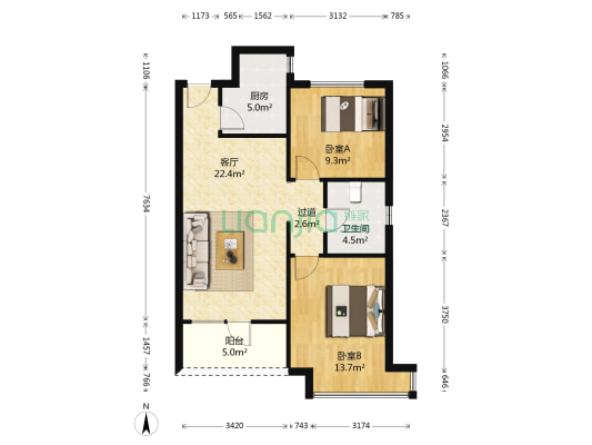 城堡花园 2室1厅1卫 80平方