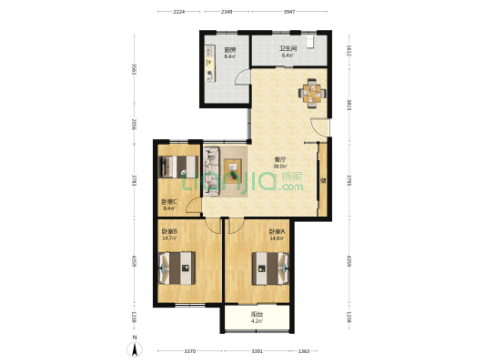 沁雅居小区 3室1厅1卫 117平方