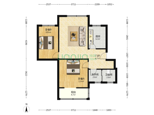 管委会宿舍 2室1厅2卫 82平方