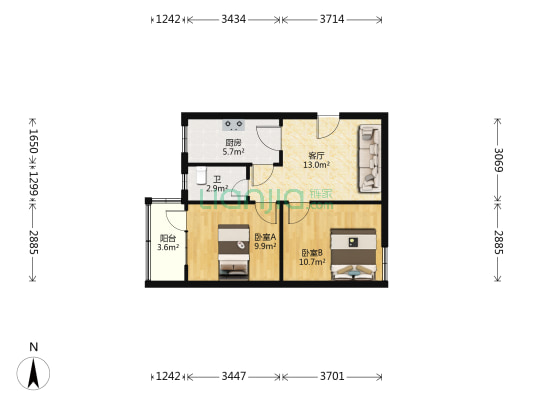 行宫苑小区 2室1厅1卫 56平方