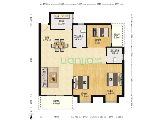 瑞佳园 3室1厅2卫 127平方