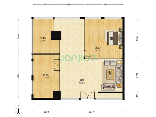 乐佳广场 3室1厅0卫 85平方