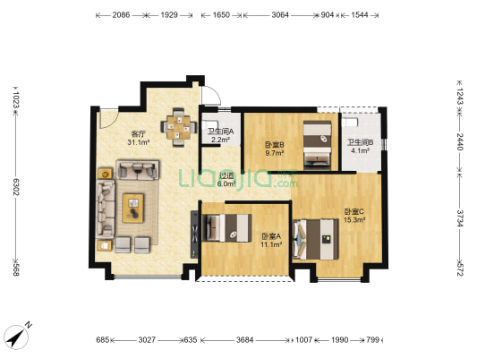 汇峰名居 3室1厅2卫 103平方