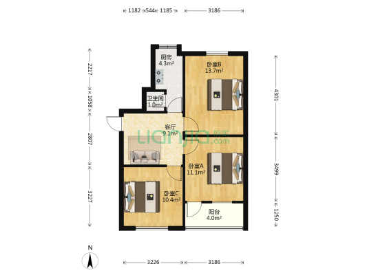 三多路 3室1厅1卫 64平方