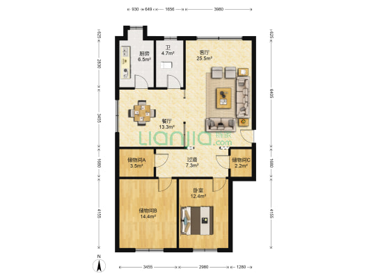 襄阳花园 1室2厅1卫 123平方