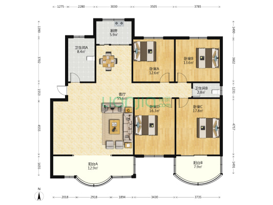 驻马店市运管局生活小区 4室1厅2卫 171平方