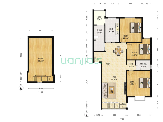 裕华文清园 3室1厅2卫 125平方