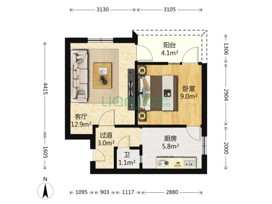 百花西路23号 1室1厅1卫 41平方