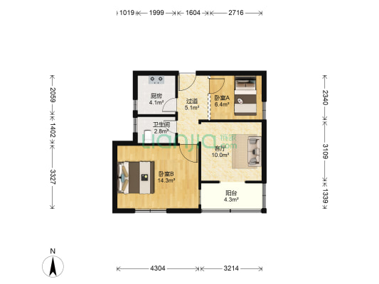 钱东社区 2室1厅1卫 53平方