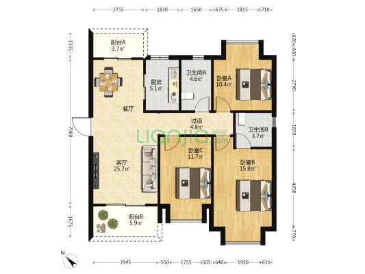融创春风十里云秀苑 3室1厅2卫 122平方