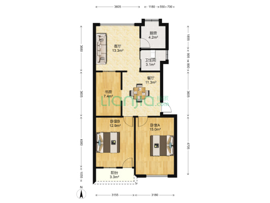桂林市政府机关宿舍芙蓉路大院 3室2厅1卫 85平方