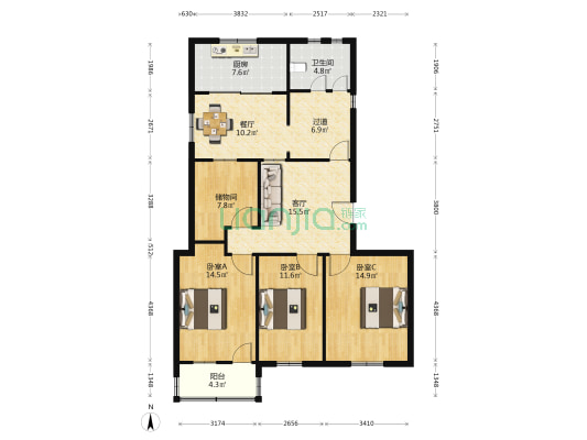 市种子公司宿舍 3室2厅1卫 94平方
