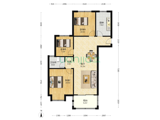 上江府 3室1厅1卫 109平方