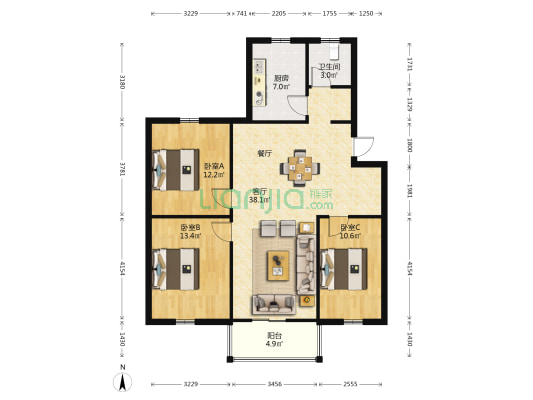 紫蓬社区七期 3室1厅1卫 105平方