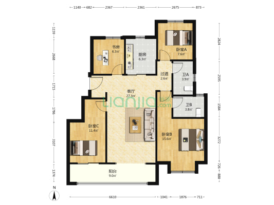 禹洲朗玥府 4室1厅2卫 117平方