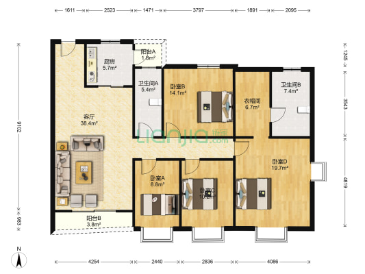 华都豪庭 4室1厅2卫 139平方