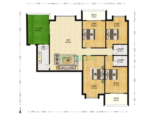 金山桔园景园 4室1厅2卫 171平方
