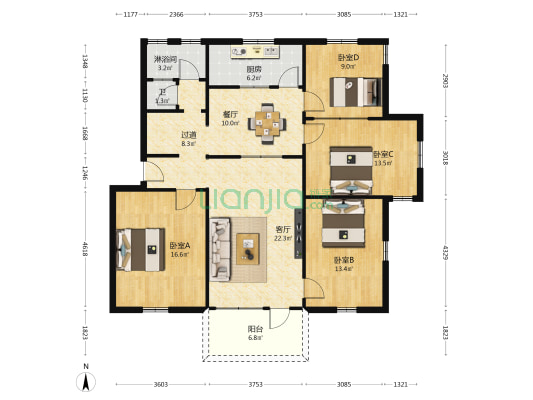 环山中路 4室2厅2卫 132平方