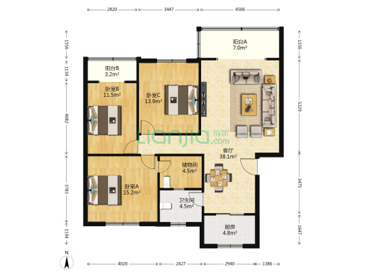 锦绣南苑 3室1厅1卫 118平方