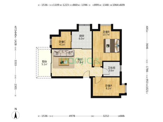 兴华商住楼 3室1厅1卫 88平方