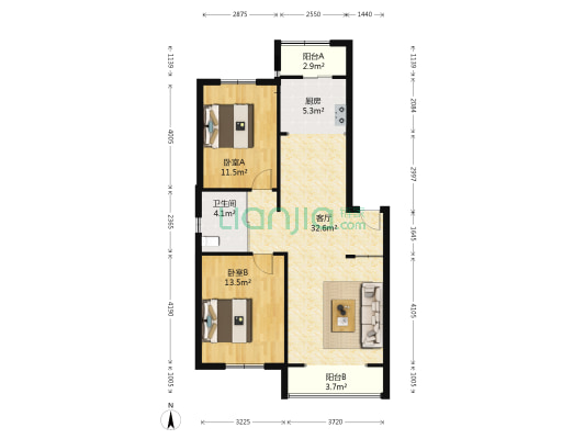 河畔花城 2室1厅1卫 90平方