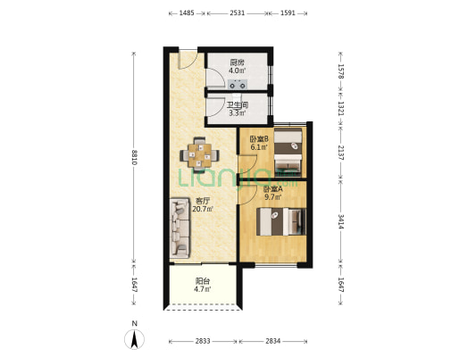 金科集美阳光三期 2室1厅1卫 65平方