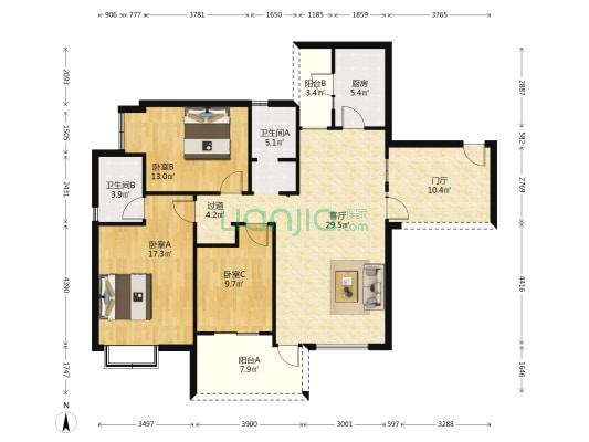 上河居 3室1厅2卫 128平方